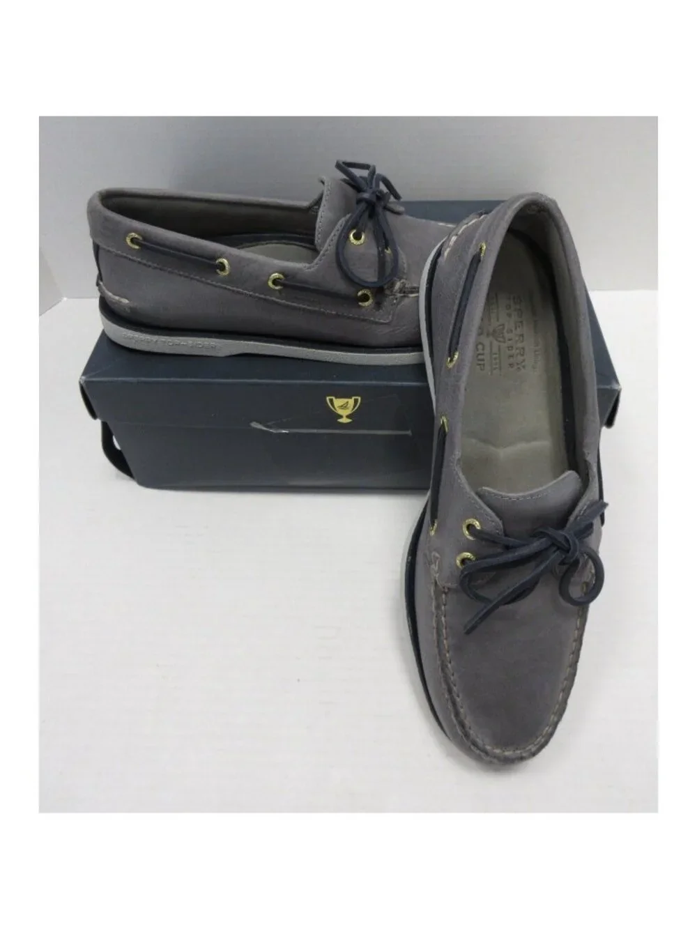 Sperry Top Sider Boat Shoes 11 M Gray Cup A/O 2-Eye Leather Lace Up NEW